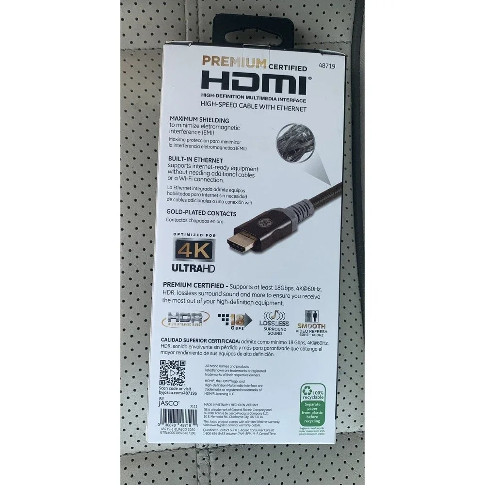GE Ultra Pro 4-FT 1.21m HIGH-DEFINITION SPEED HDMI CABLE 4K HDR w/ ETHERNET GOLD
